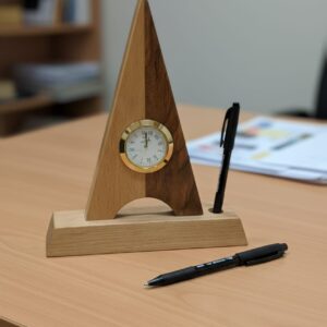 WOODEN PEN STAND WITH CLOCK